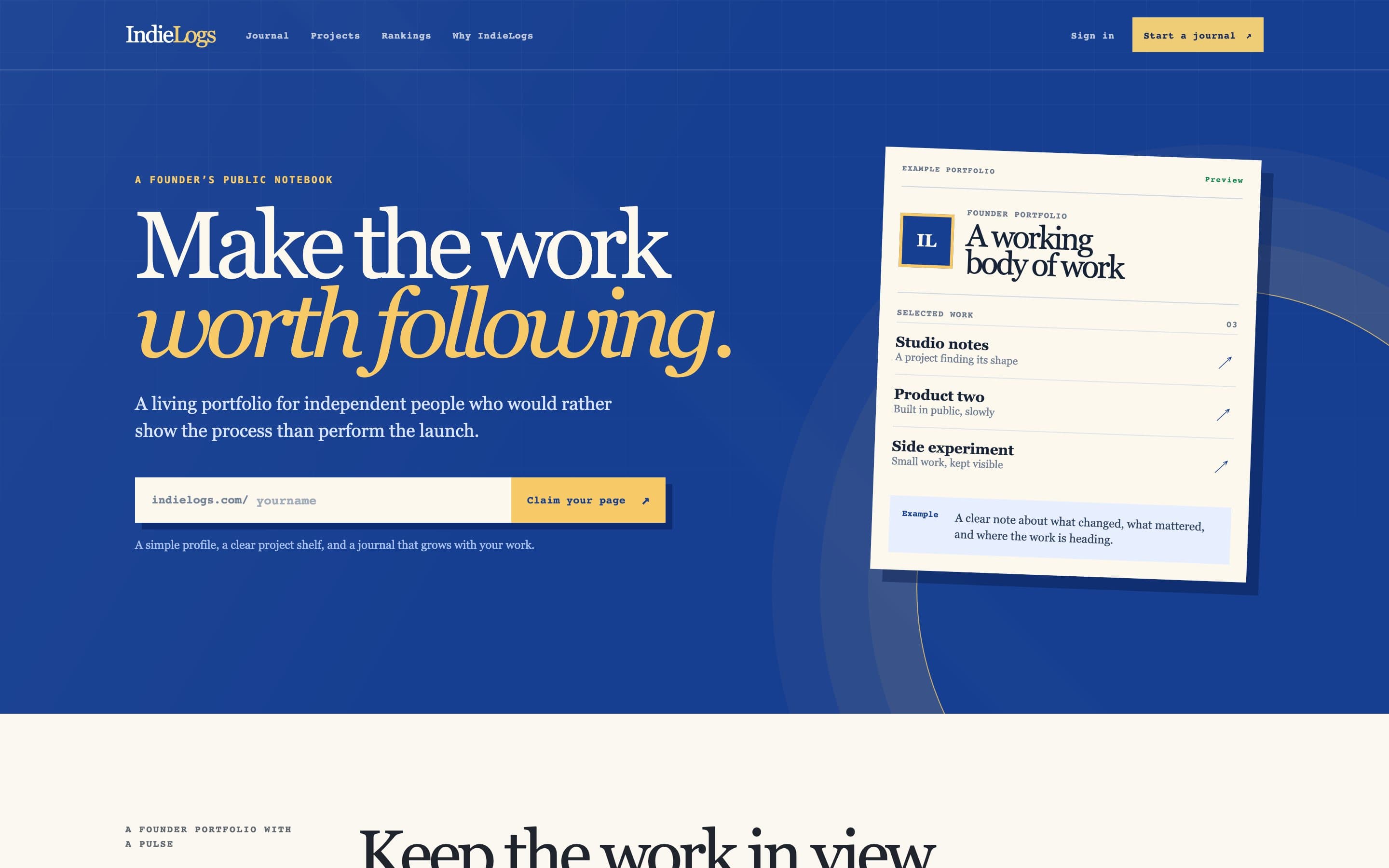 IndieLogs product screen